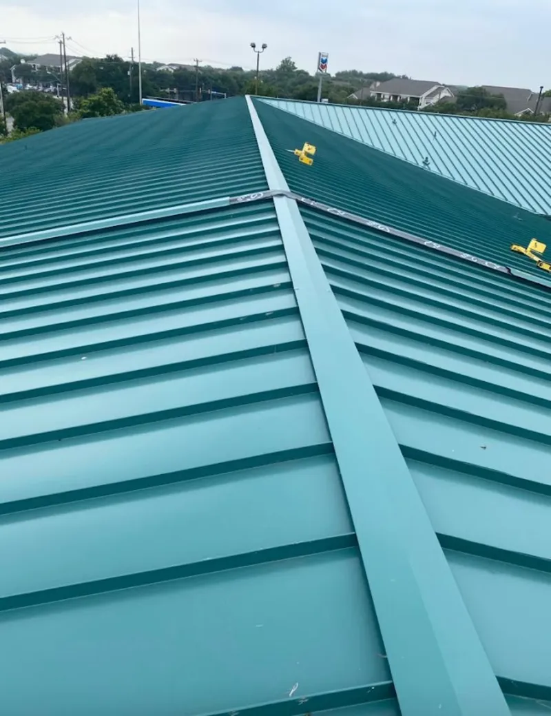 Green commercial metal roof ridge and valley for Metal Roof Repair in West Carson